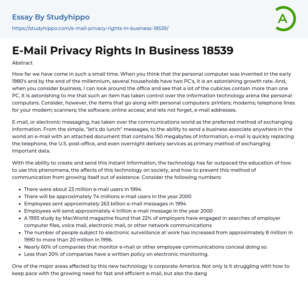 E-Mail Privacy Rights In Business 18539 Essay Example