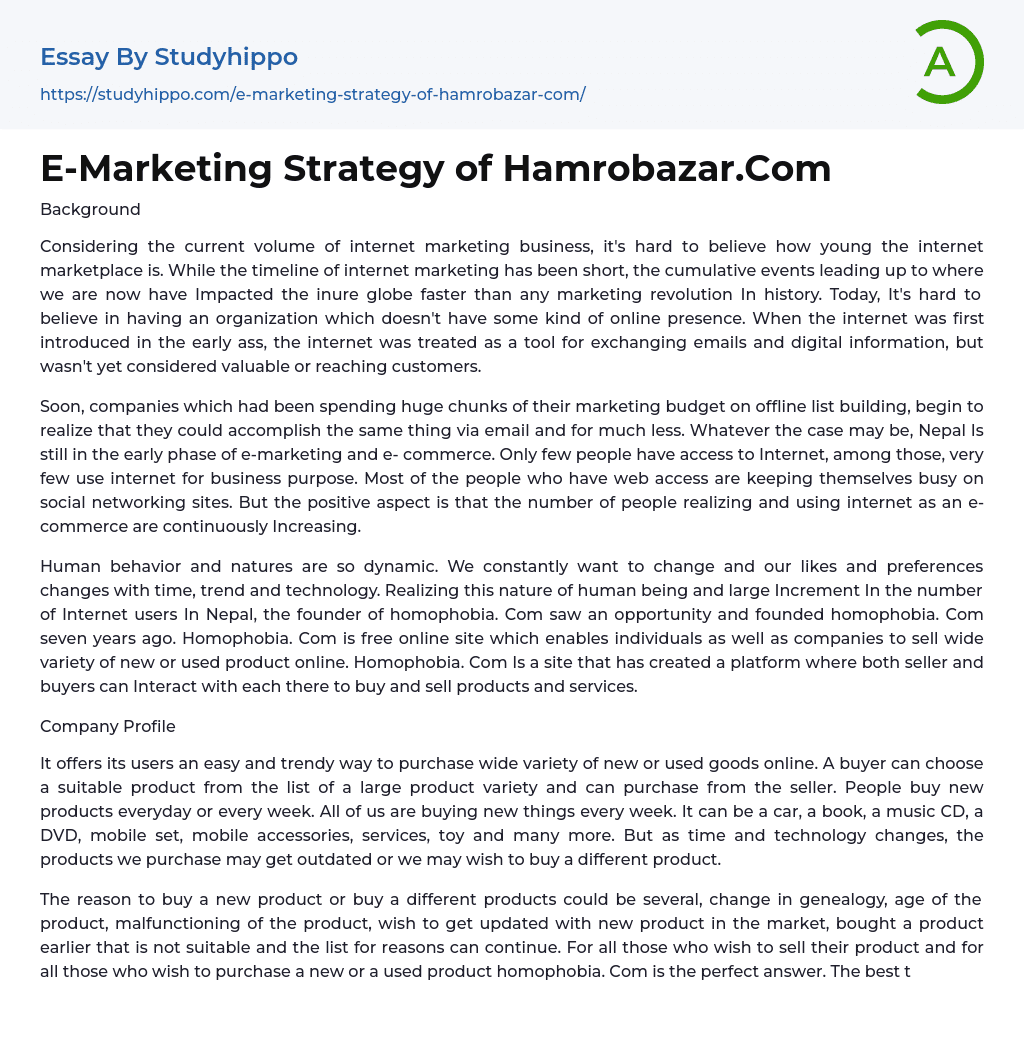 E-Marketing Strategy of Hamrobazar.Com Essay Example