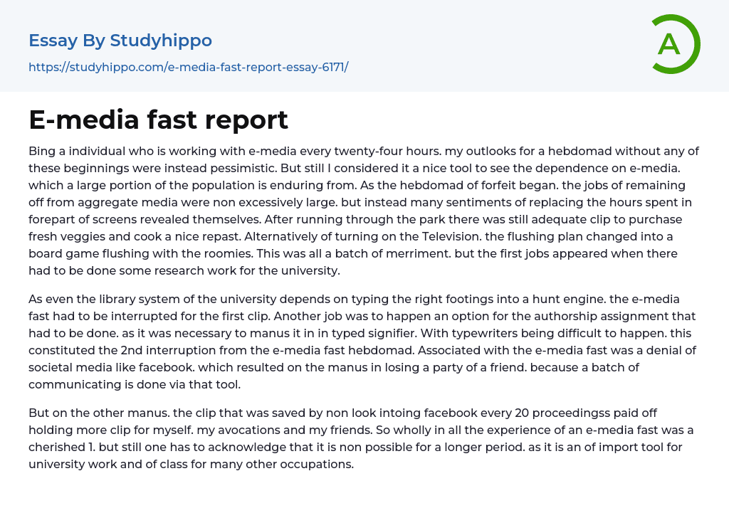 E-media fast report Essay Example