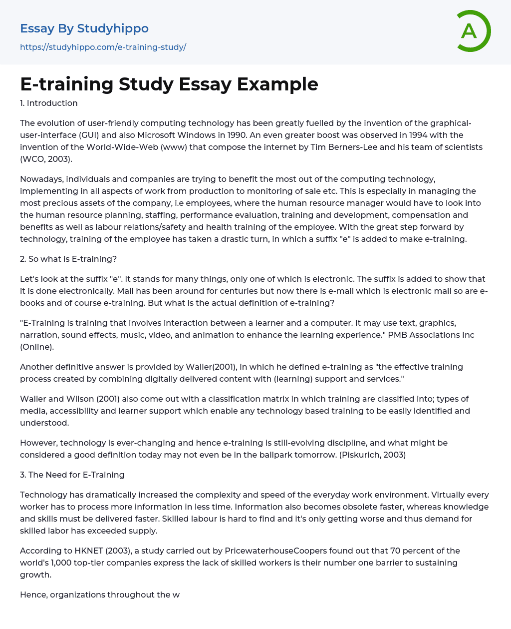 E-training Study Essay Example