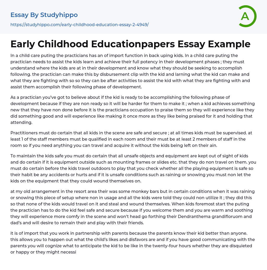 Early Childhood Educationpapers Essay Example