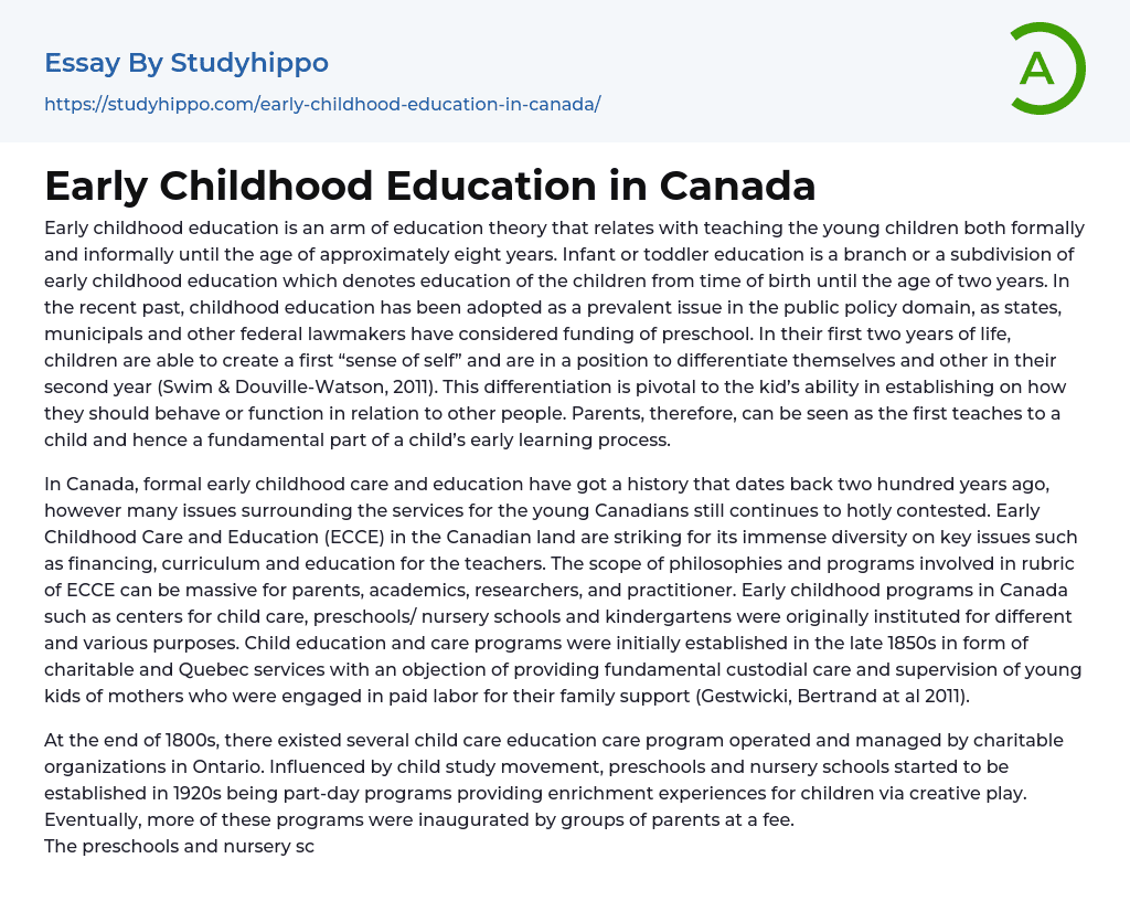 Early Childhood Education in Canada Essay Example