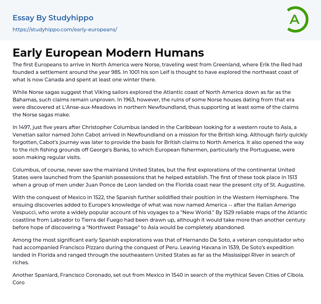 Early European Modern Humans Essay Example