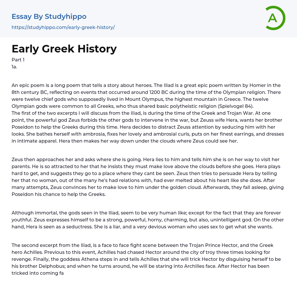 Early Greek History Essay Example