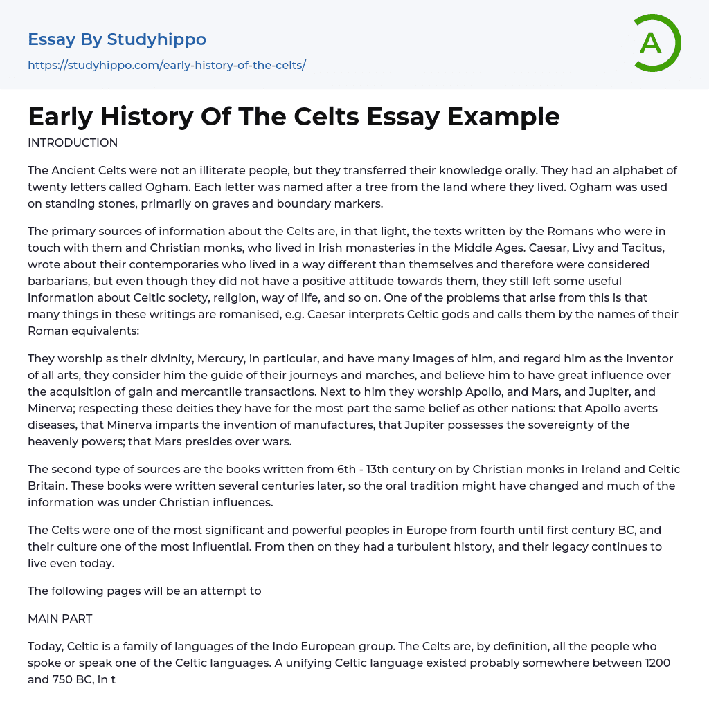 Early History Of The Celts Essay Example