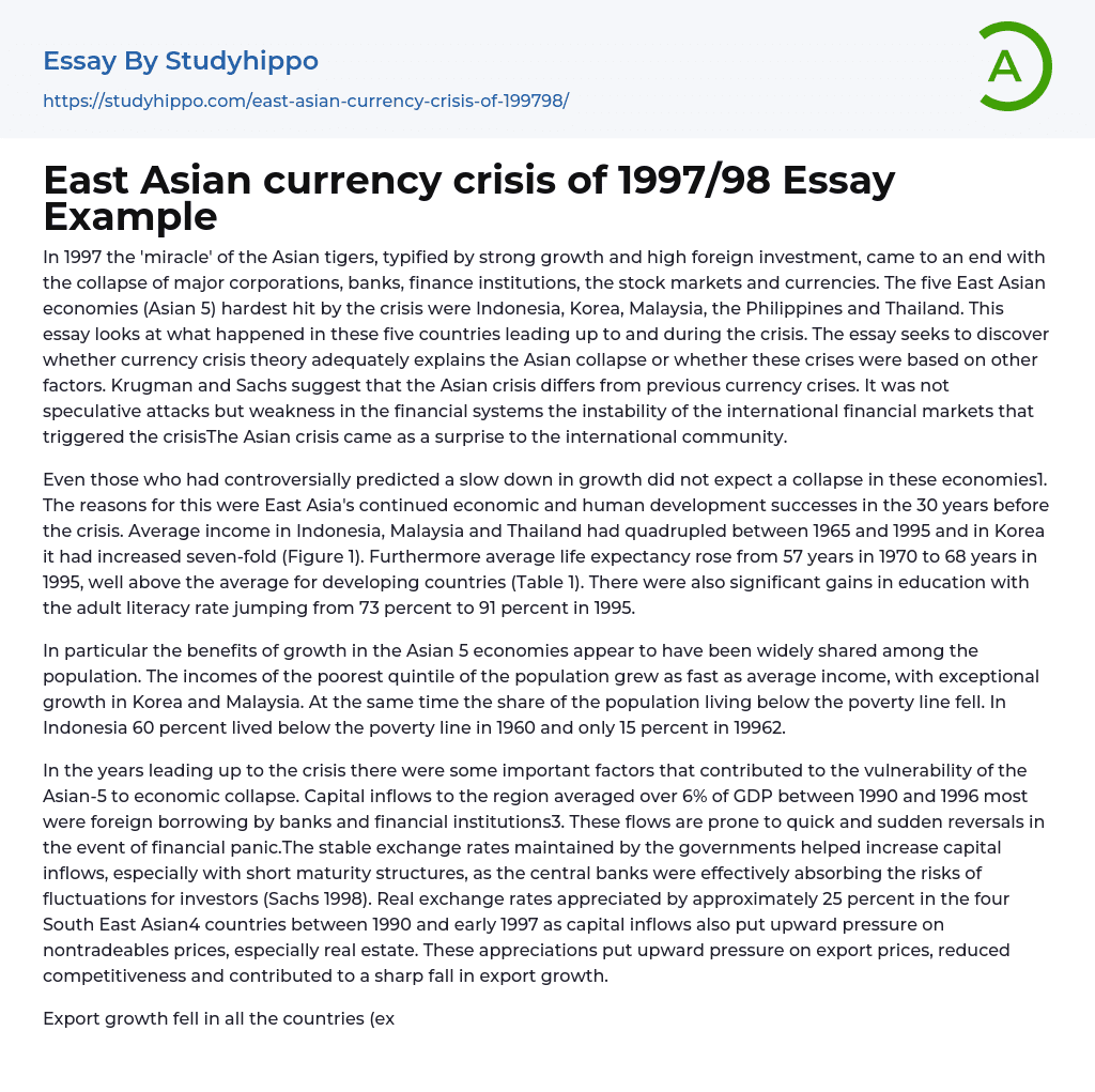 East Asian currency crisis of 1997/98 Essay Example