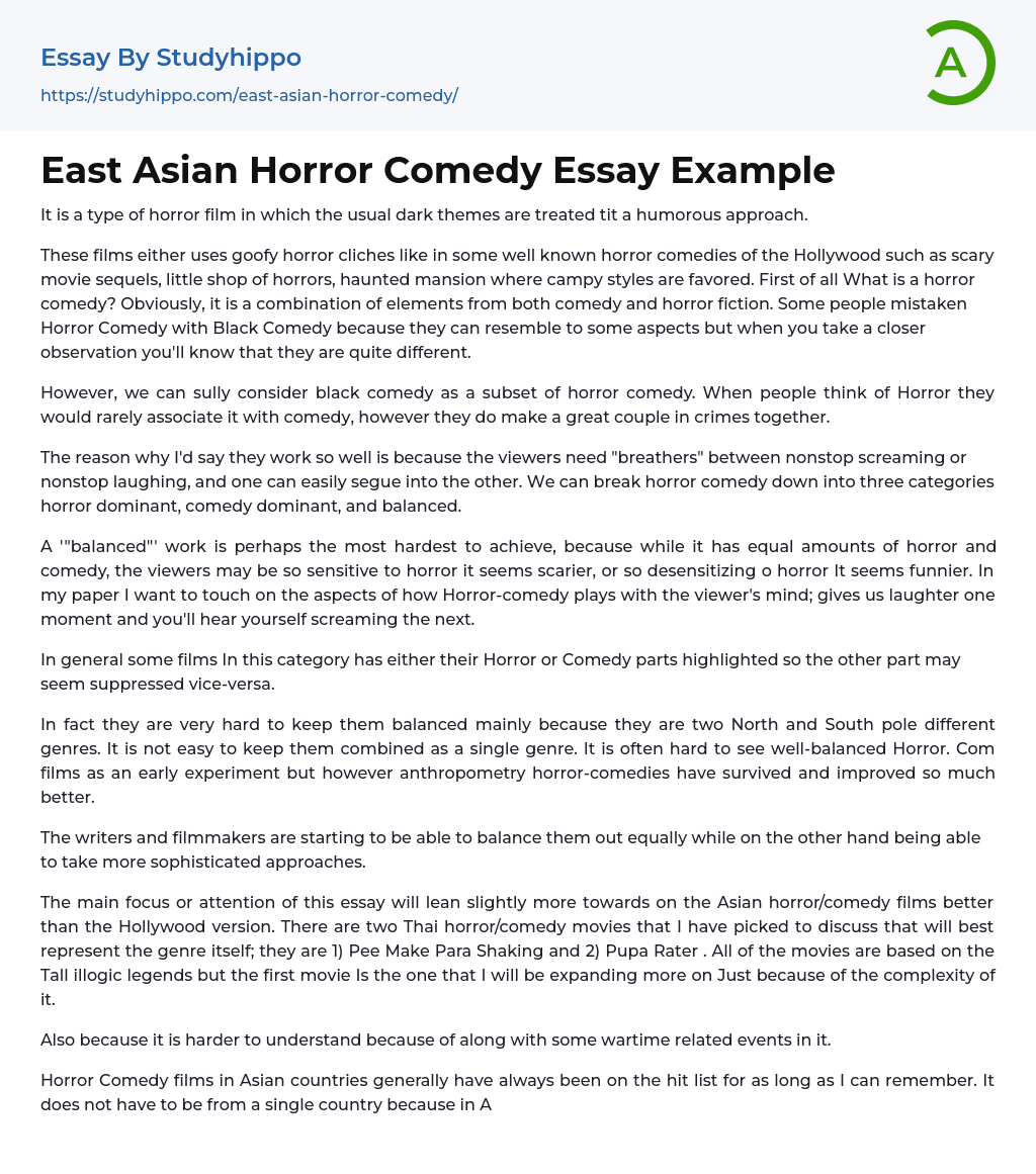East Asian Horror Comedy Essay Example