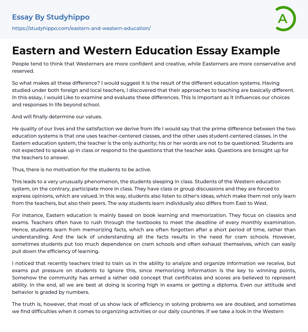 Eastern and Western Education Essay Example