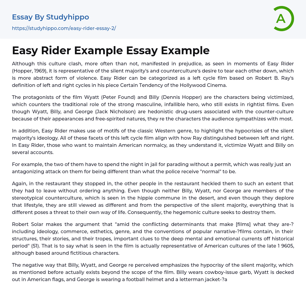 Easy Rider Example Essay Example