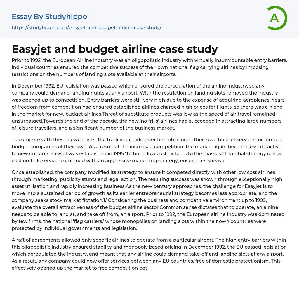 Easyjet and budget airline case study Essay Example