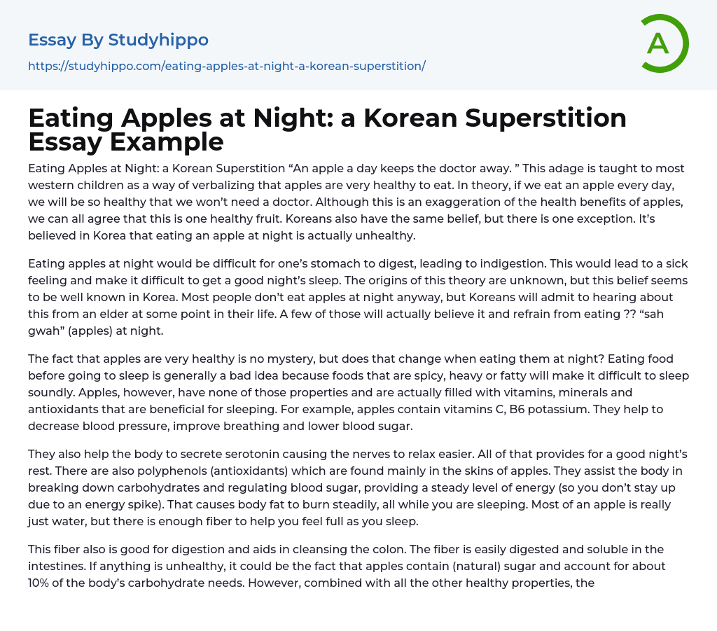 Eating Apples at Night: a Korean Superstition Essay Example