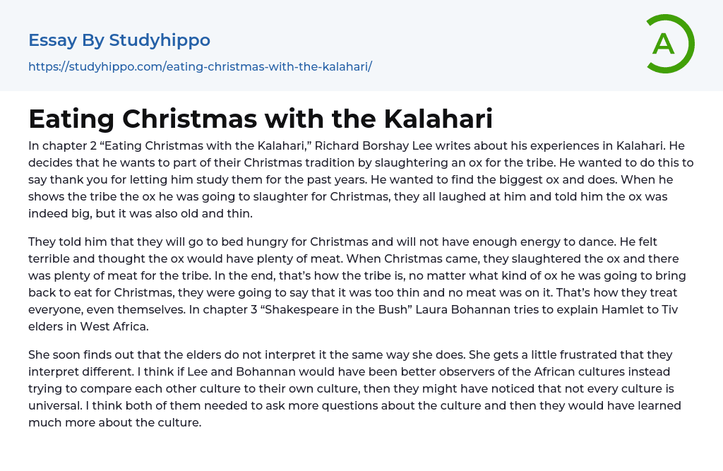 Eating Christmas with the Kalahari Essay Example