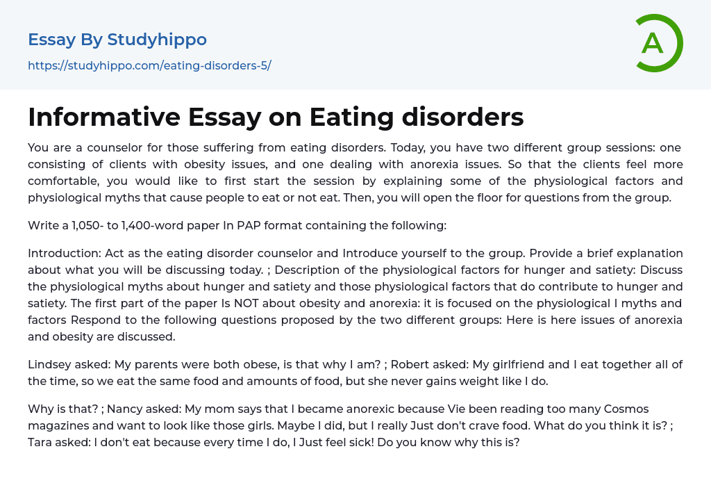 Informative Essay on Eating disorders
