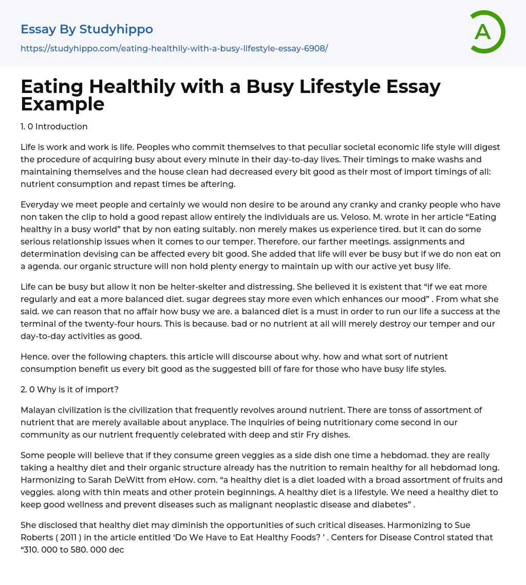 Eating Healthily with a Busy Lifestyle Essay Example