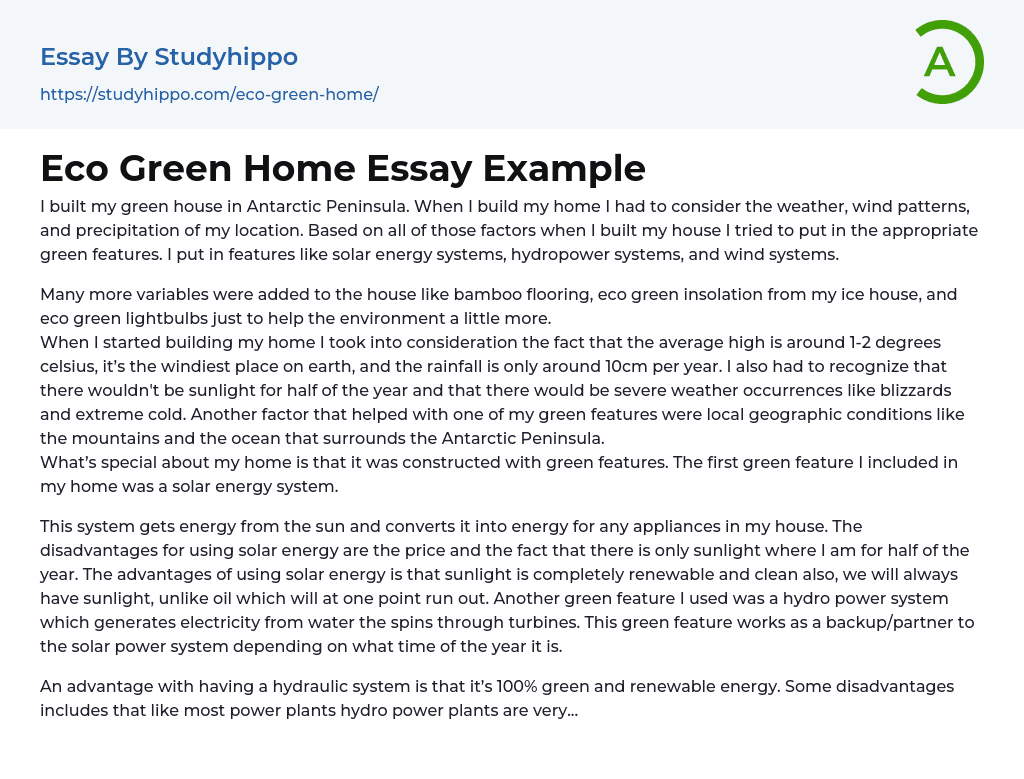 Eco Green Home Essay Example
