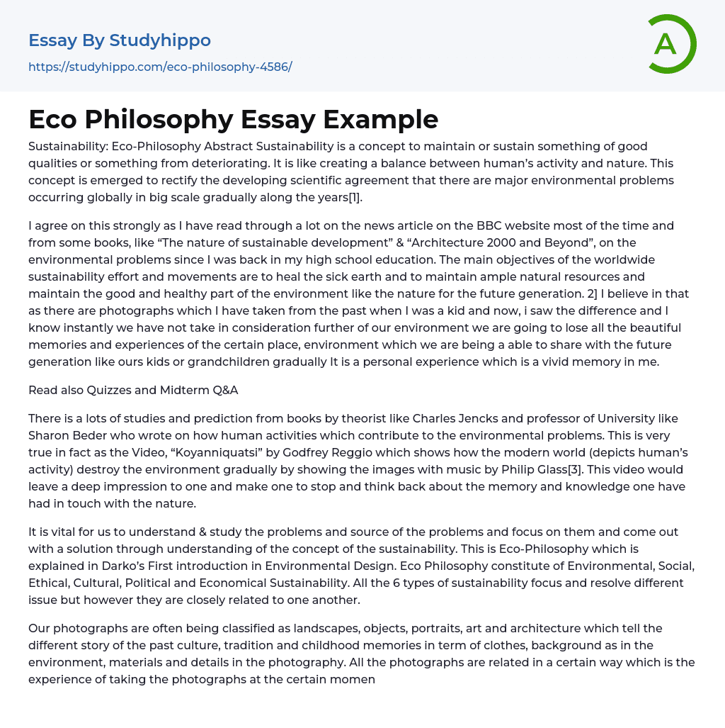 Eco Philosophy Essay Example
