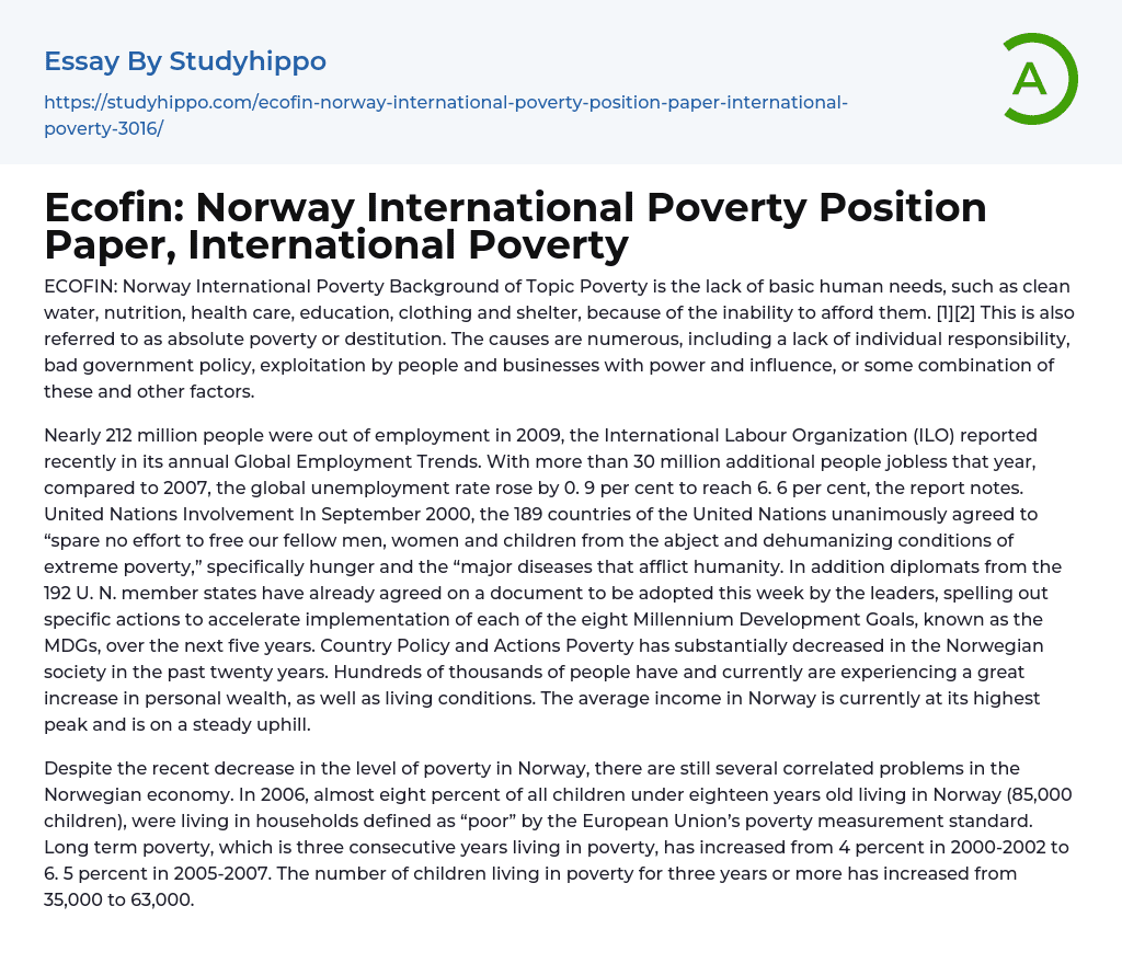 ECOFIN: Norway International Poverty Essay Example