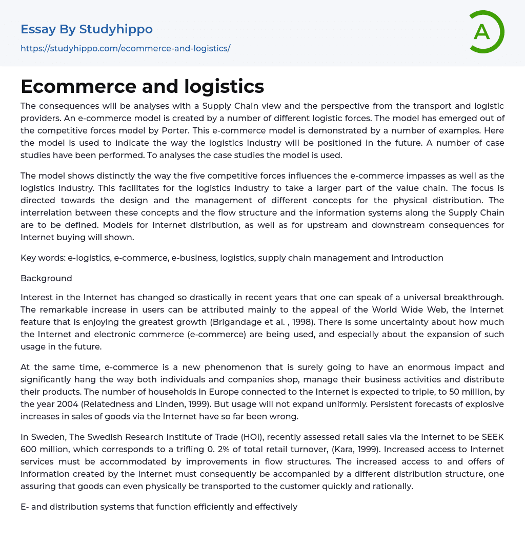 Ecommerce and logistics Essay Example