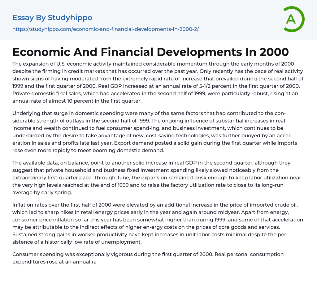 Economic And Financial Developments In 2000 Essay Example