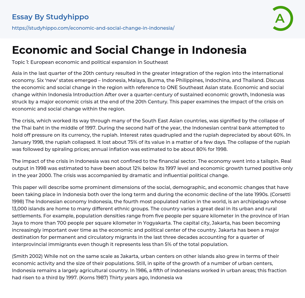 Economic and Social Change in Indonesia Essay Example