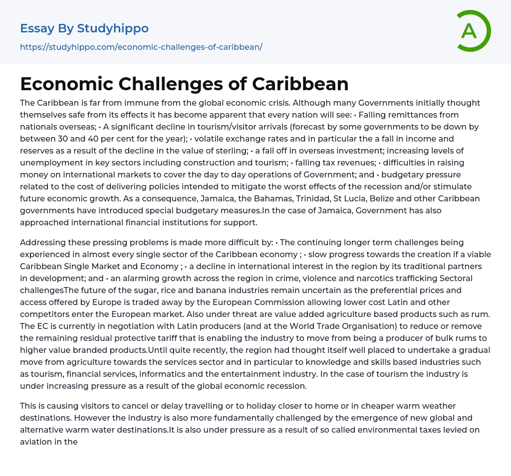 Economic Challenges of Caribbean Essay Example