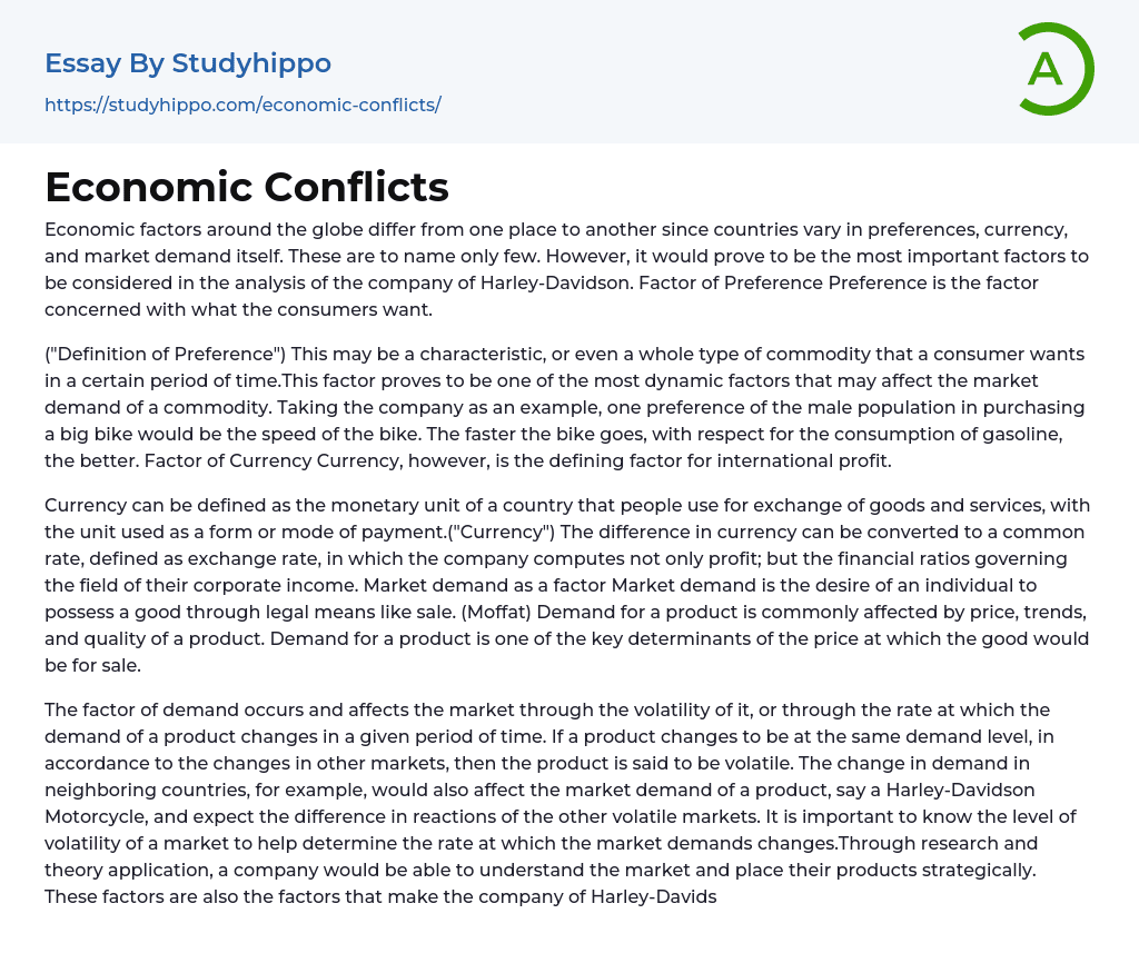 Economic Conflicts Essay Example