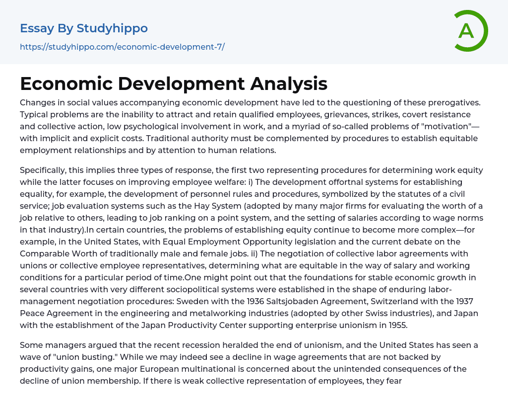 Economic Development Analysis Essay Example
