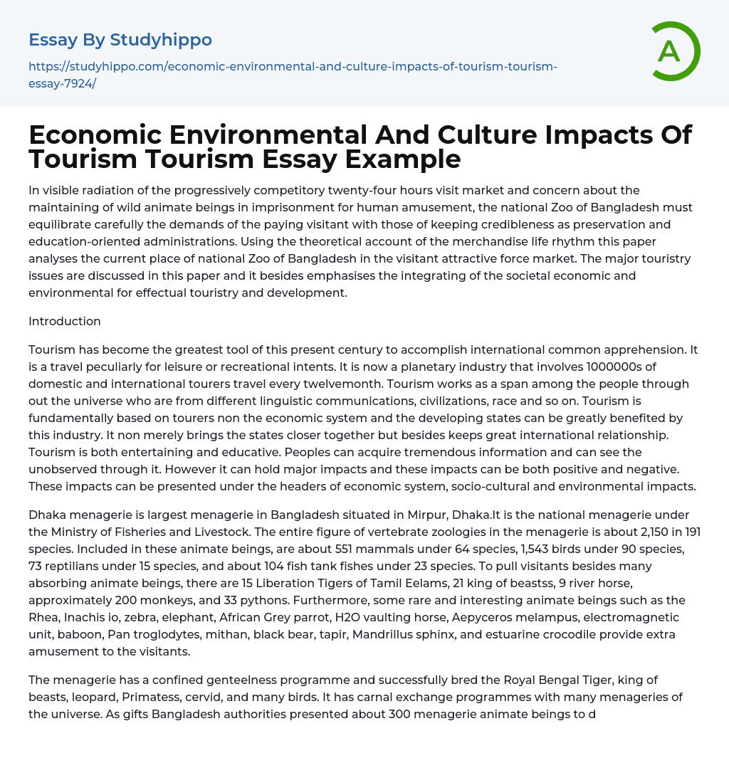 Economic Environmental And Culture Impacts Of Tourism Tourism Essay Example