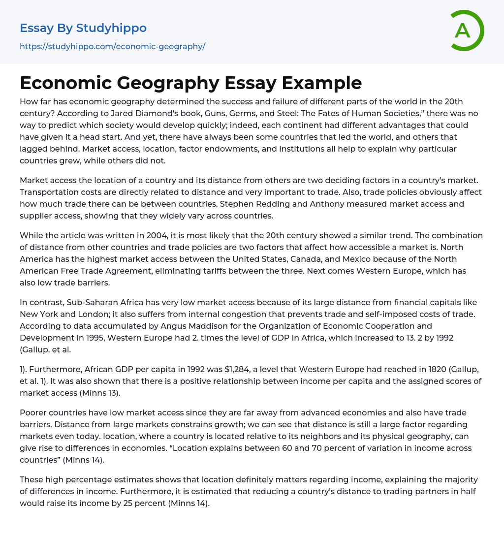 Economic Geography Essay Example