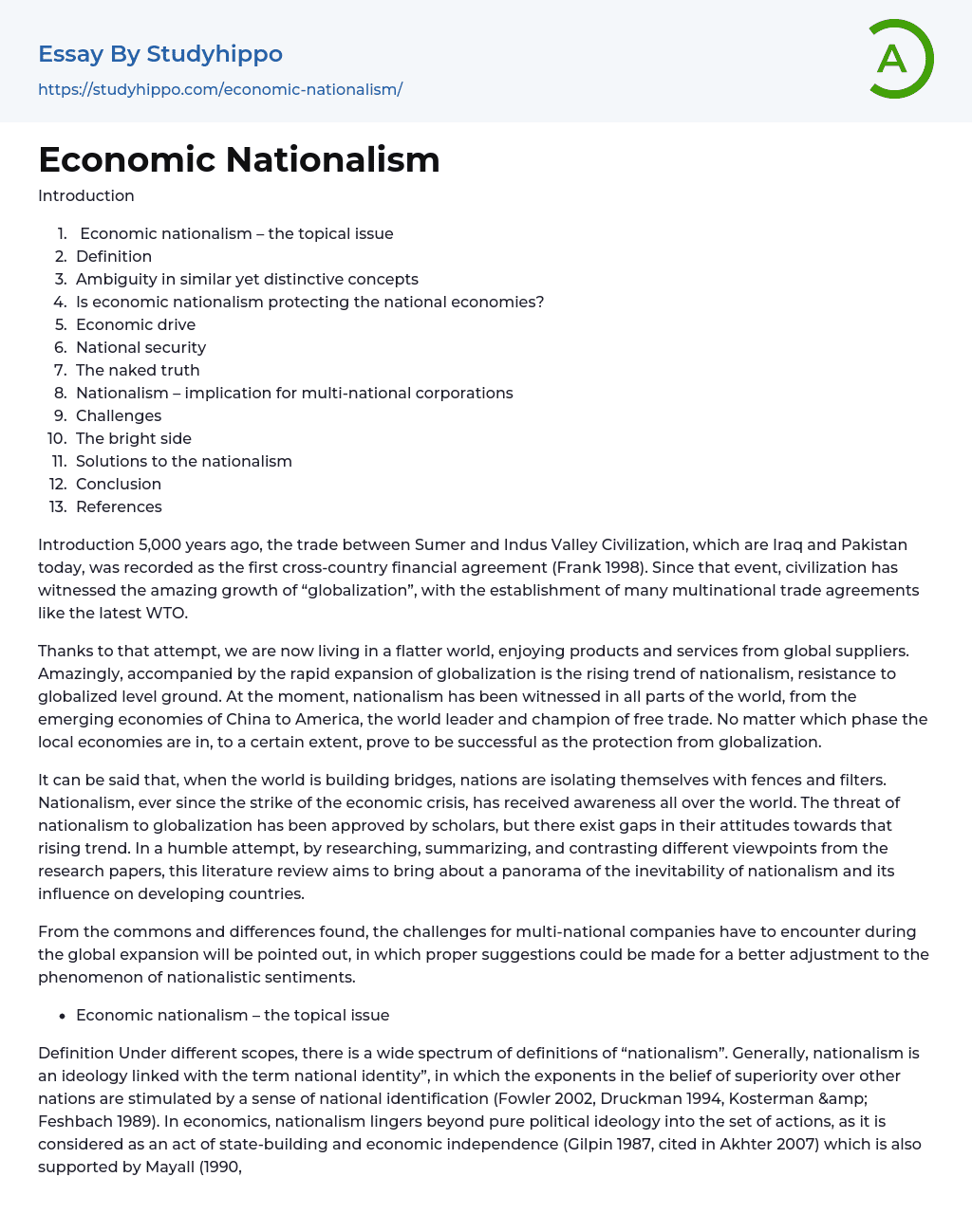 essay on economic nationalism
