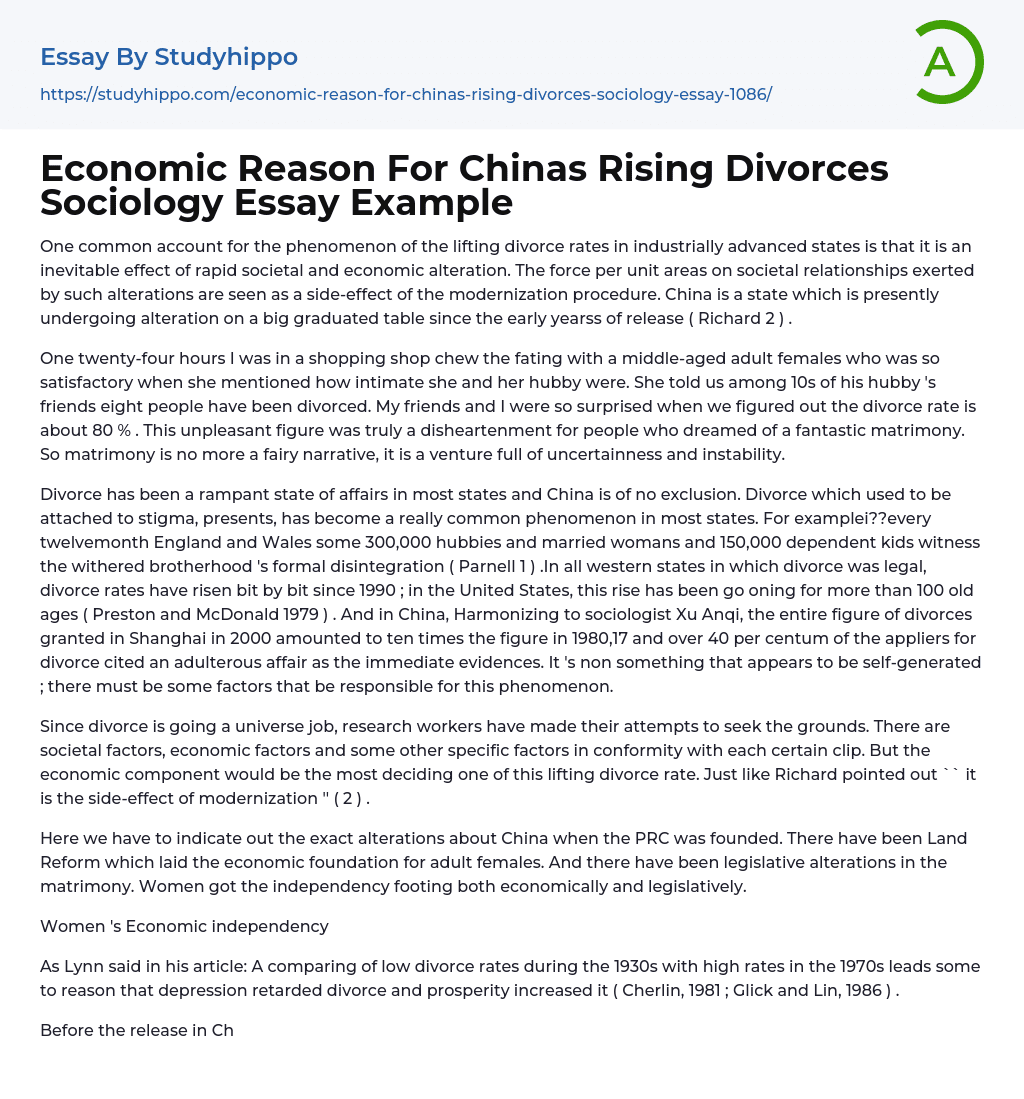 Economic Reason For Chinas Rising Divorces Sociology Essay Example