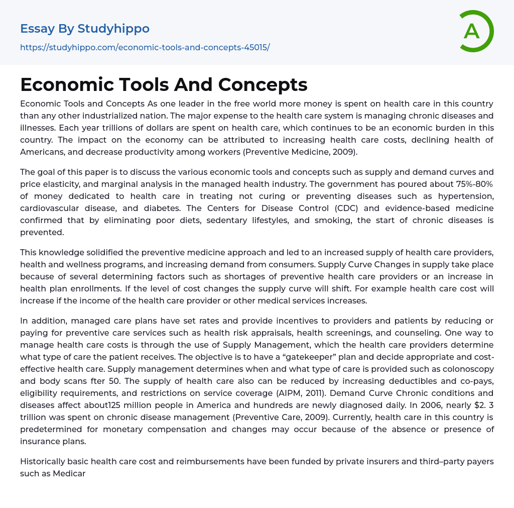 Economic Tools And Concepts Essay Example