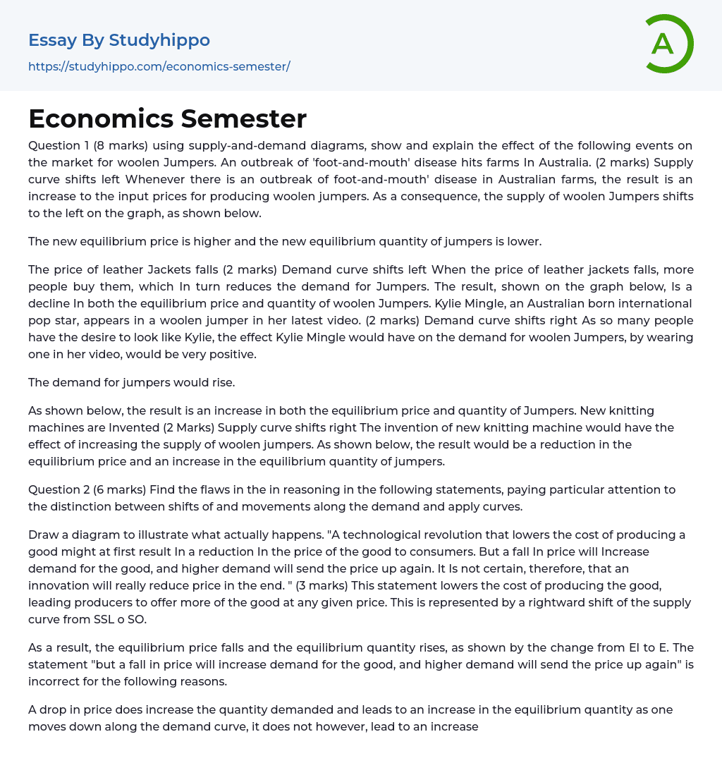 Economics Semester Essay Example