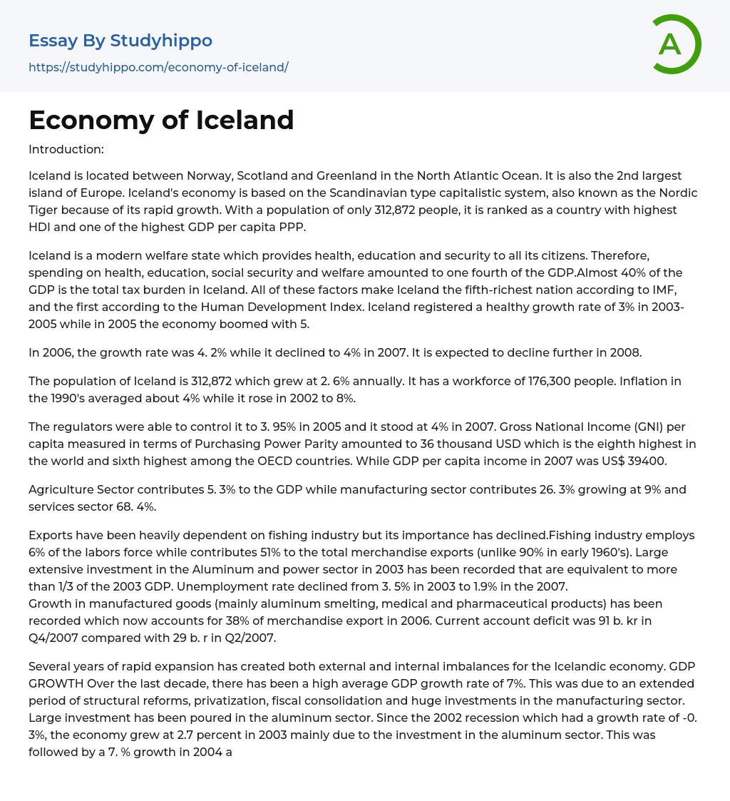Economy of Iceland Essay Example