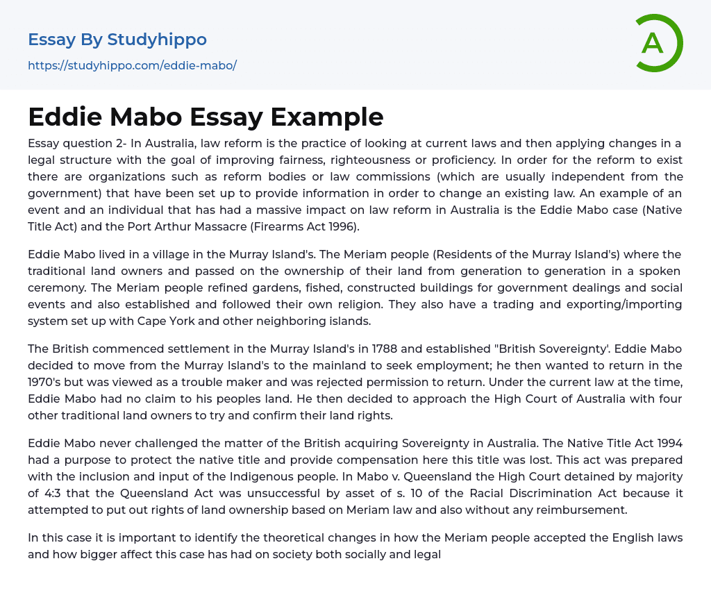 Eddie Mabo Essay Example