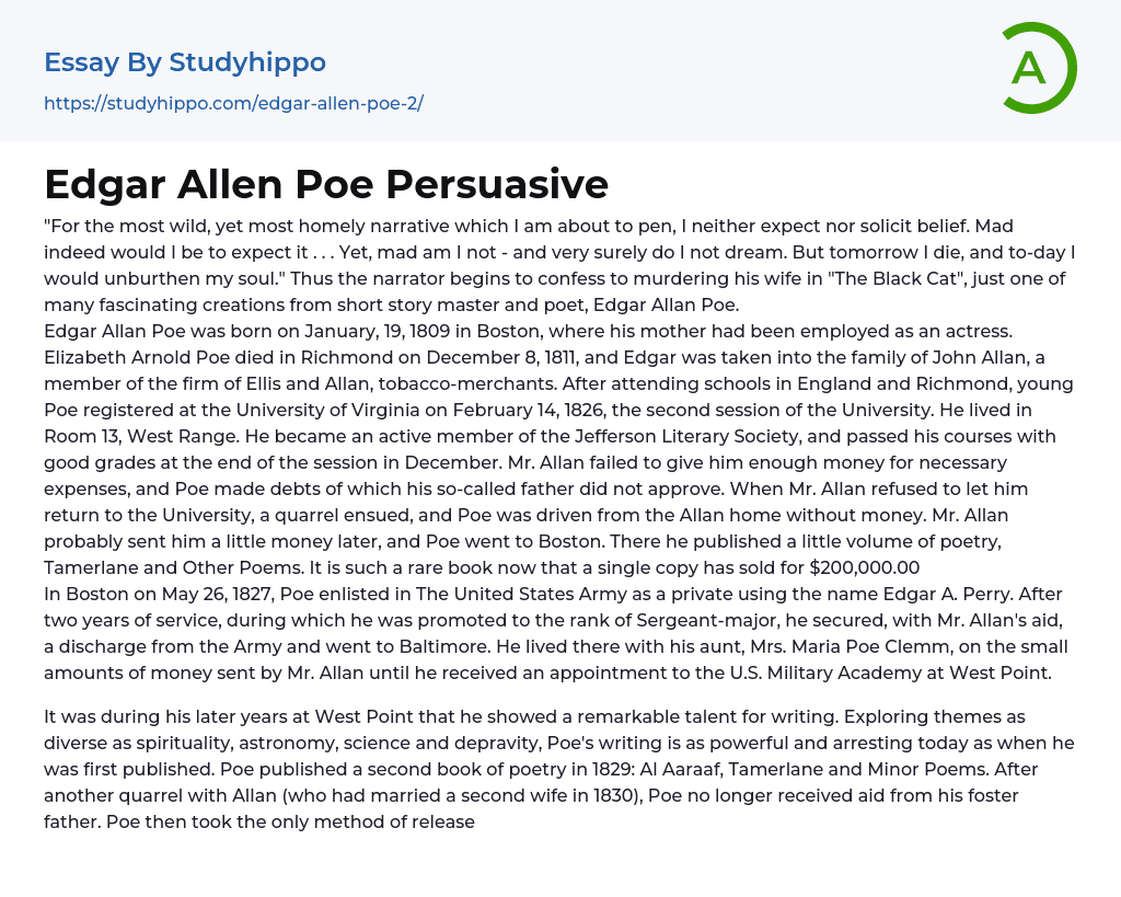 Edgar Allen Poe Persuasive Essay Example