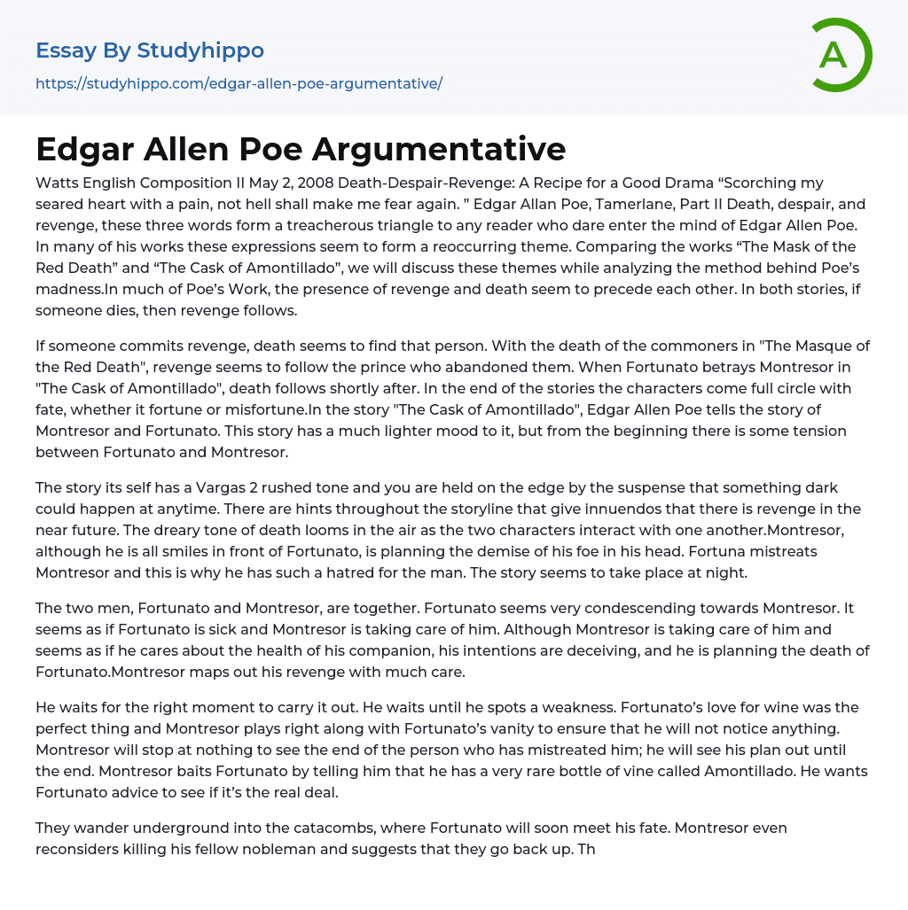 Edgar Allen Poe Argumentative Essay Example