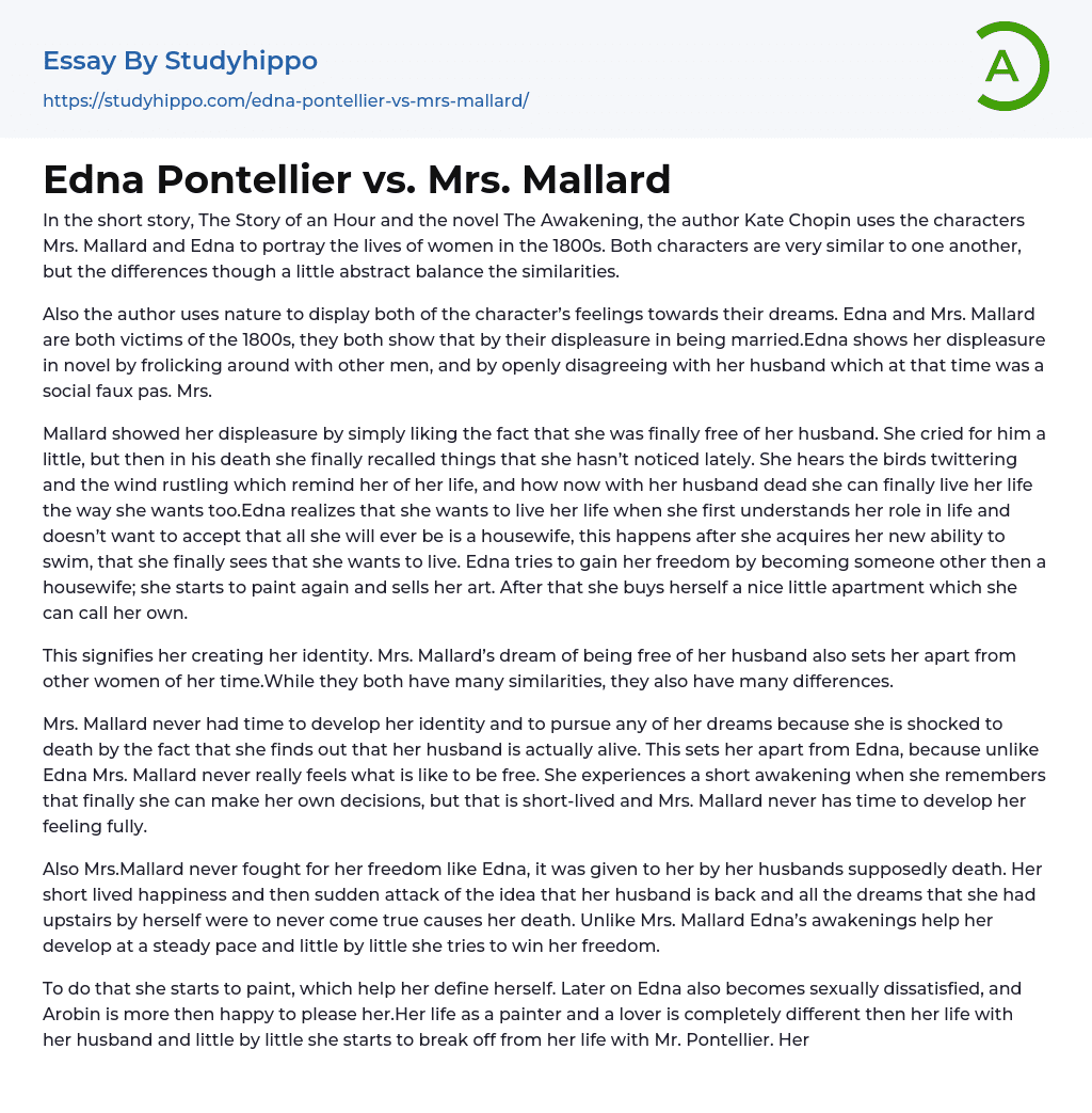 Edna Pontellier vs. Mrs. Mallard Essay Example