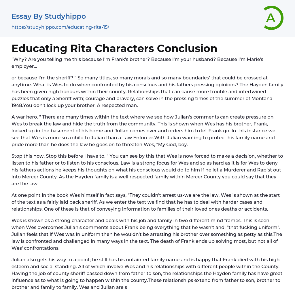 Educating Rita Characters Conclusion Essay Example