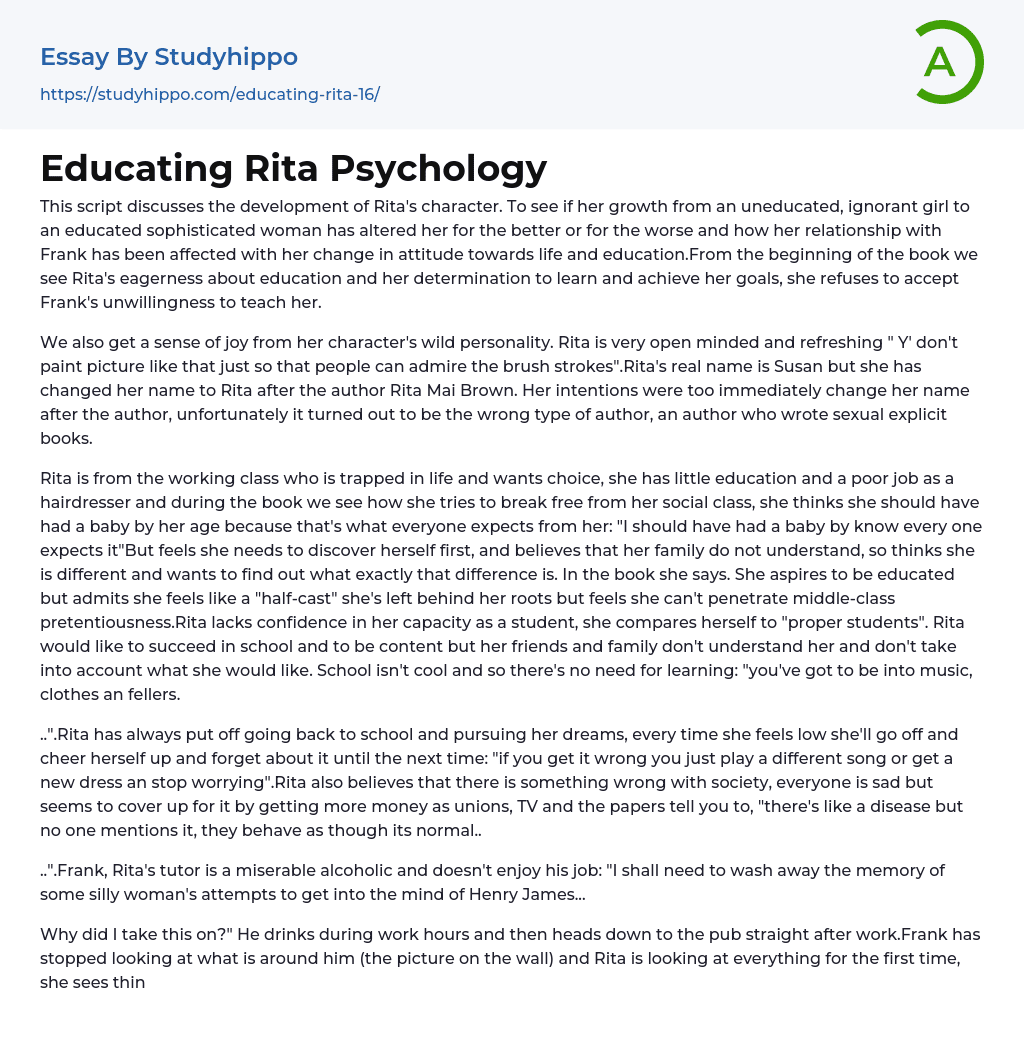 Educating Rita Psychology Essay Example