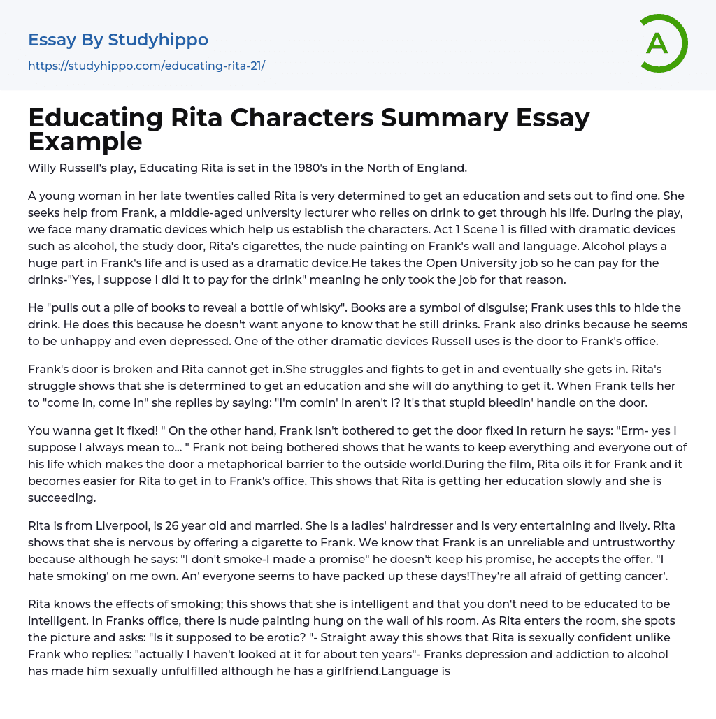 Educating Rita Characters Summary Essay Example
