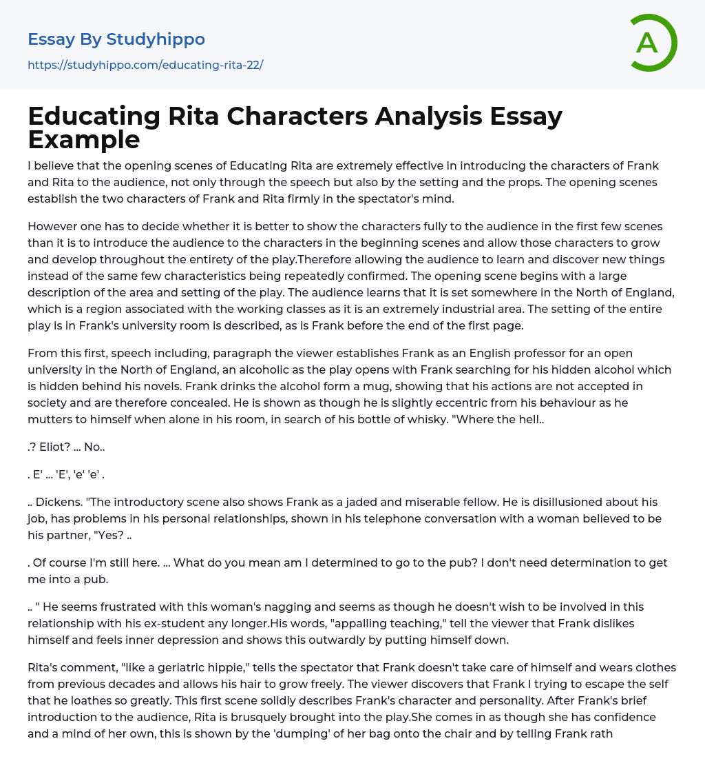 Educating Rita Characters Analysis Essay Example