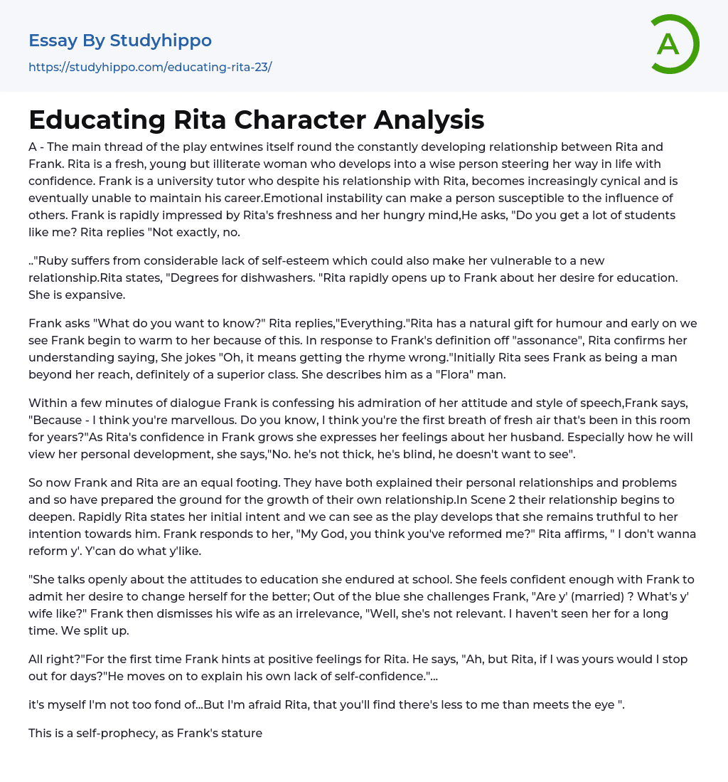 Educating Rita Character Analysis Essay Example
