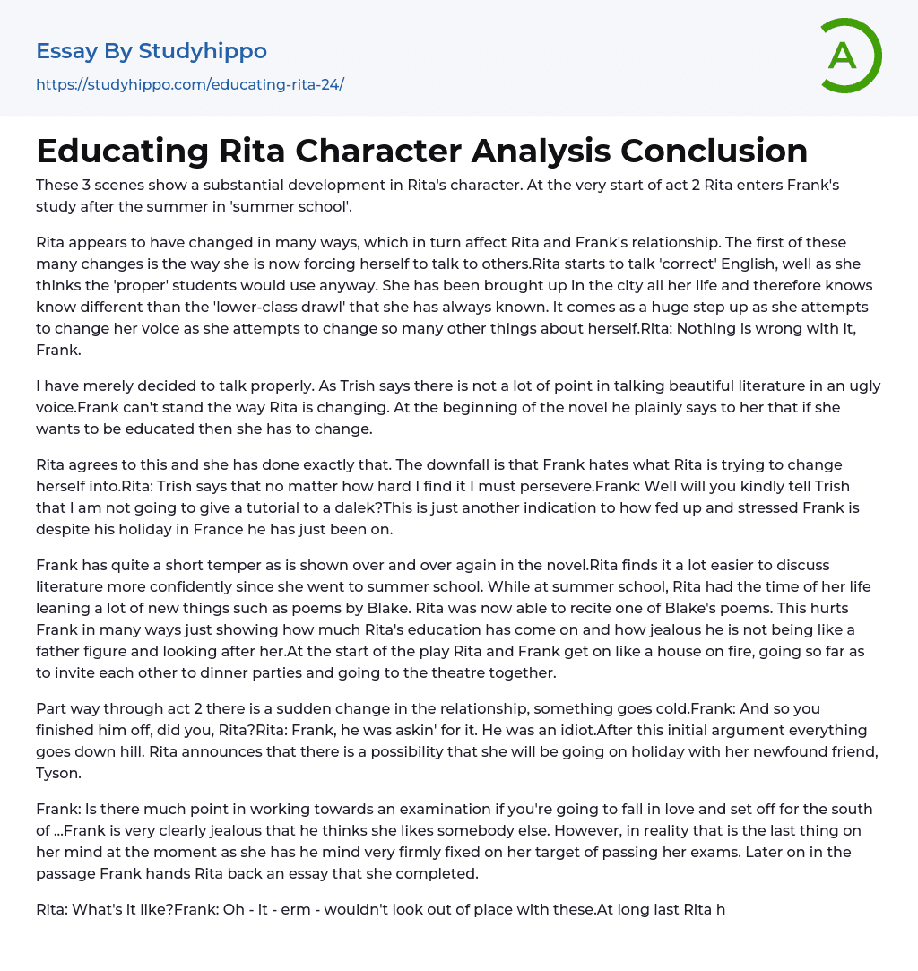 Educating Rita Character Analysis Conclusion Essay Example