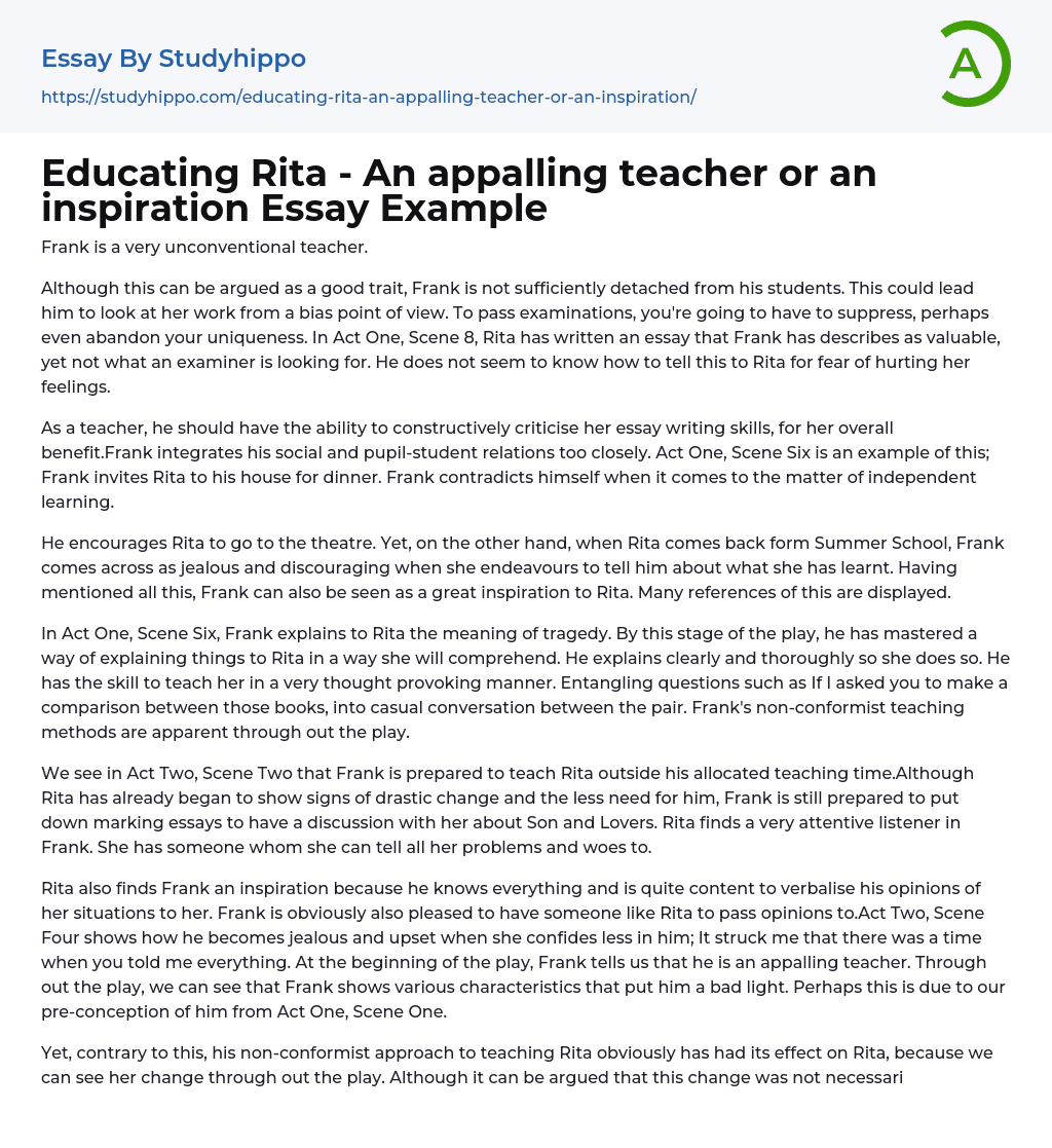 Educating Rita – An appalling teacher or an inspiration Essay Example