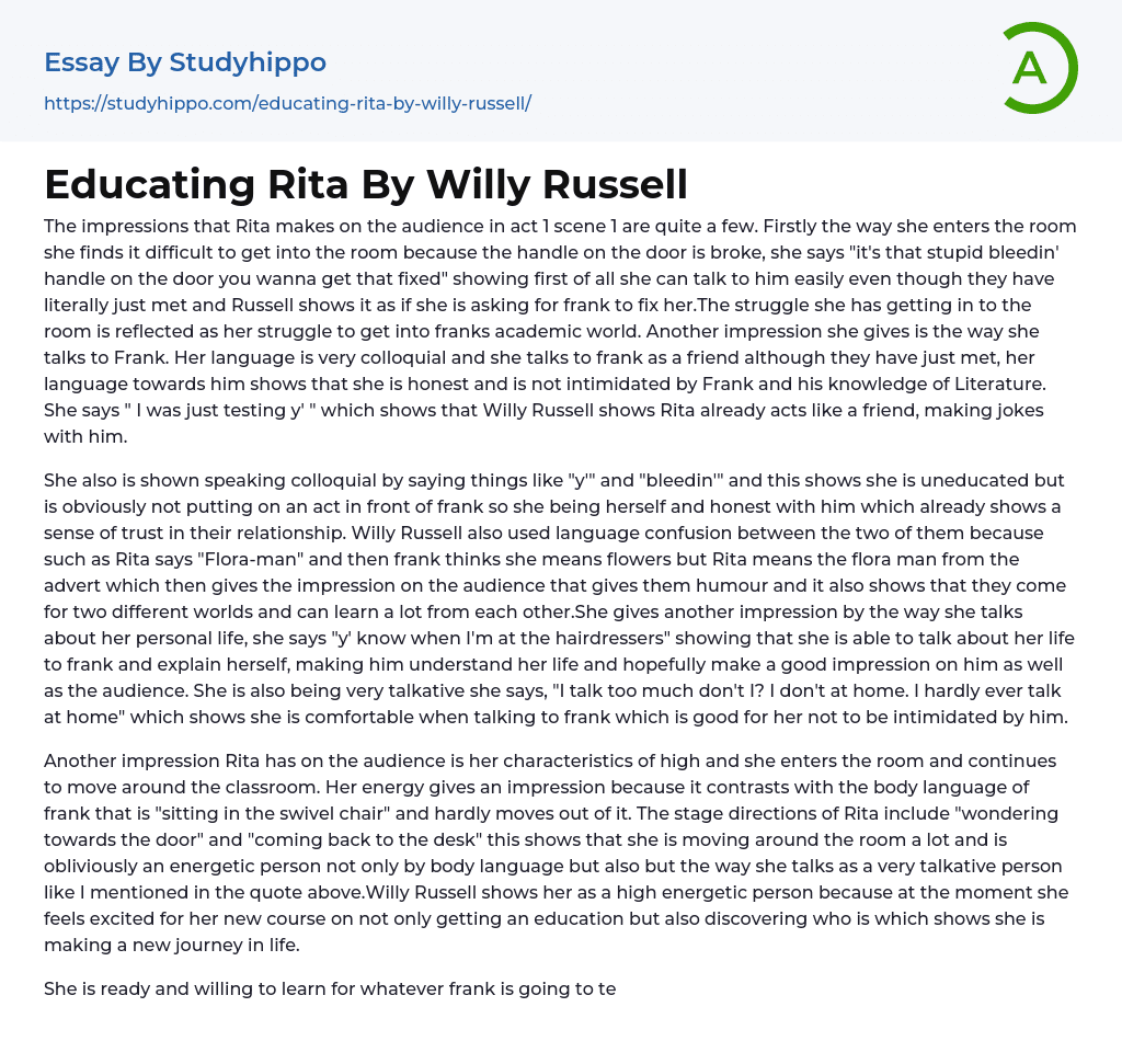 Educating Rita By Willy Russell Essay Example