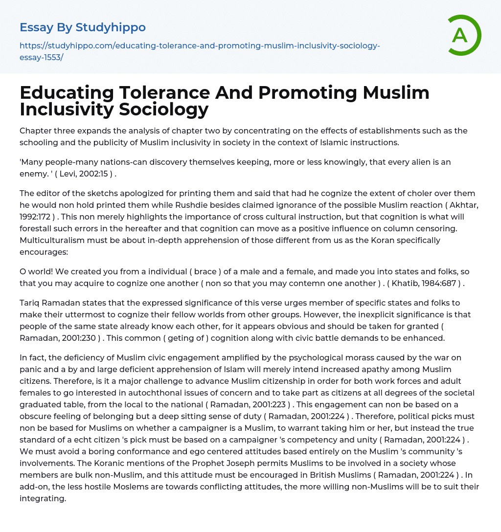 Educating Tolerance And Promoting Muslim Inclusivity Sociology Essay Example