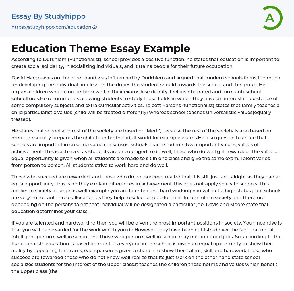 Education Theme Essay Example
