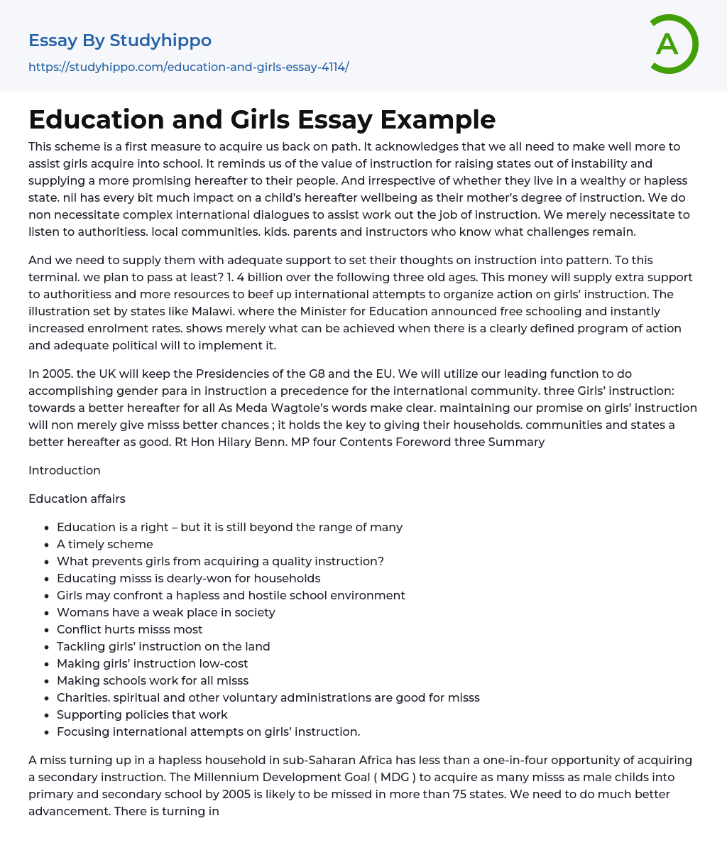 Education and Girls Essay Example