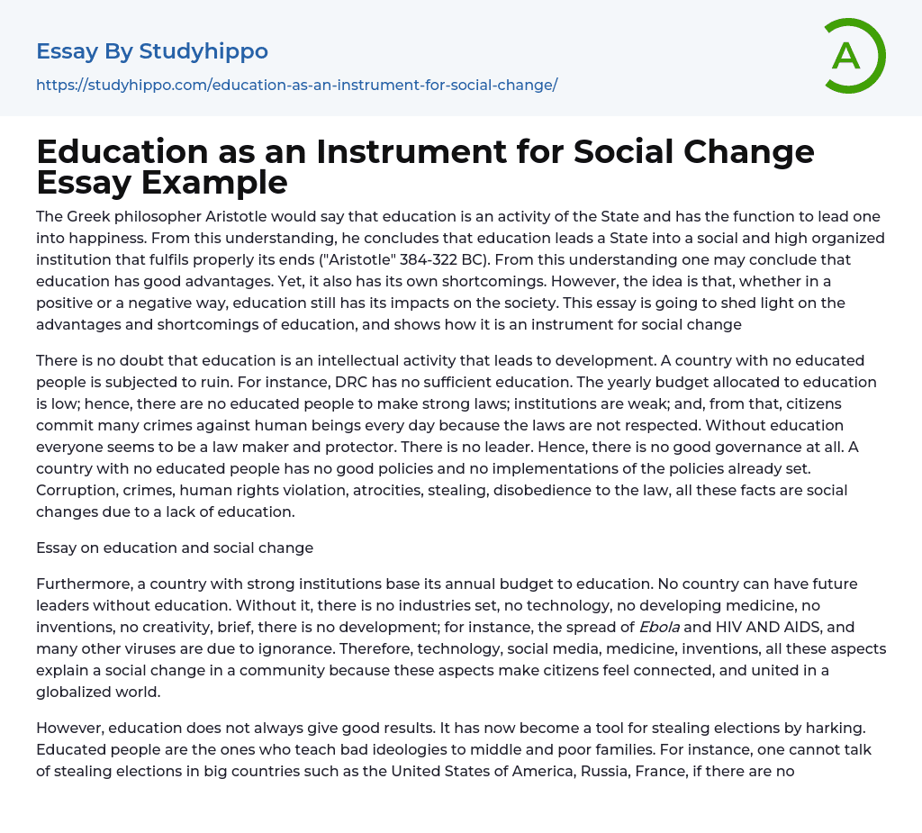 Education as an Instrument for Social Change Essay Example